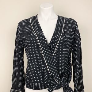 Gap Black & White Patterned Wrap Blouse